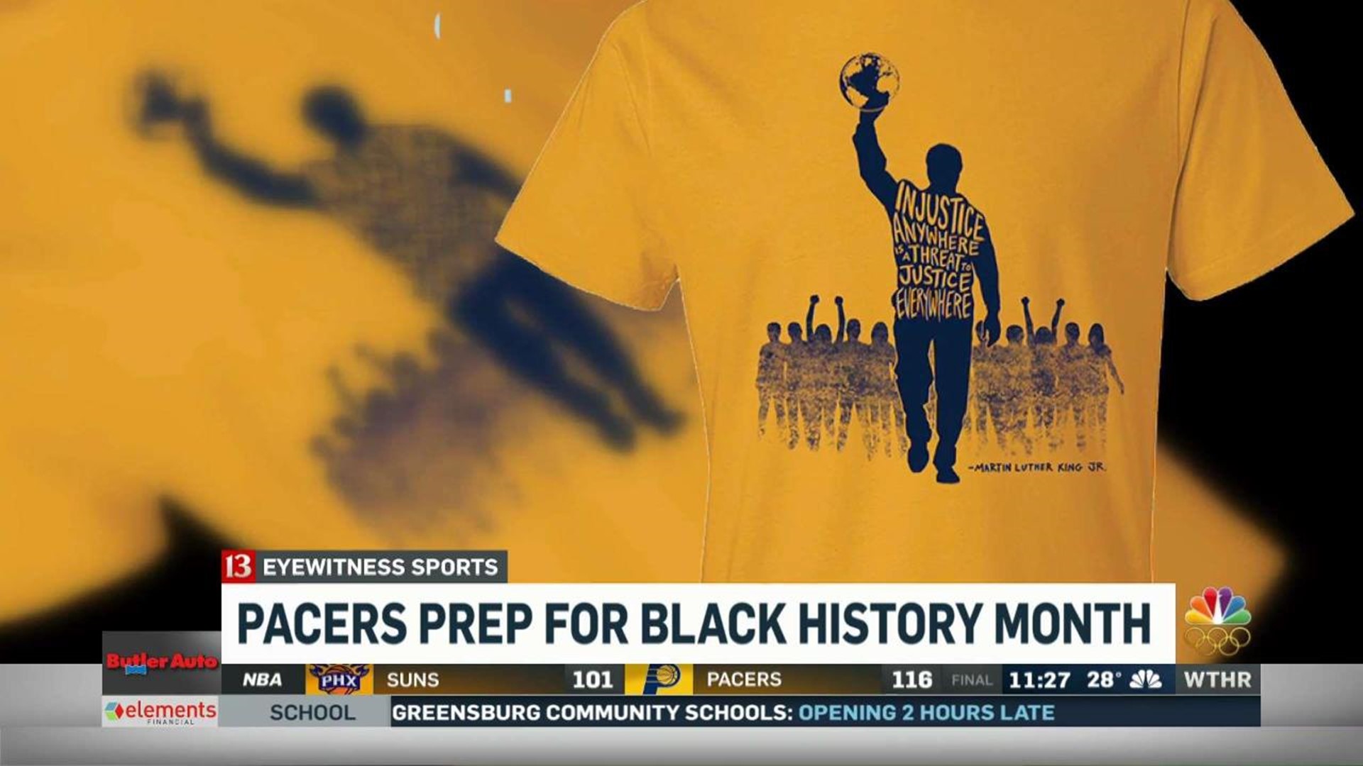 Throughout February, all NBA teams are wearing custom NBA Black History  Month warm-up shirts featuring the words BUILT BY BLACK HISTORY. An  Indiana Pacers player warms up on the court before an NBA basketball game  in Indianapolis