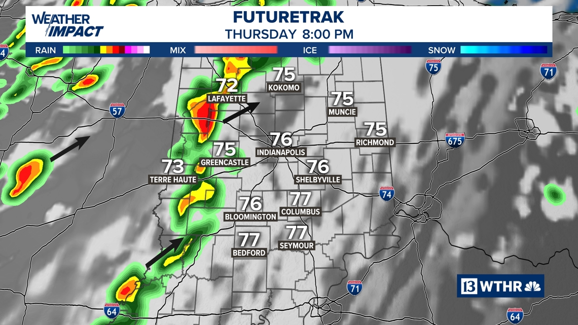 Indiana's warmer breezy Thursday may lead to a few storms this evening | Timing rain chances
