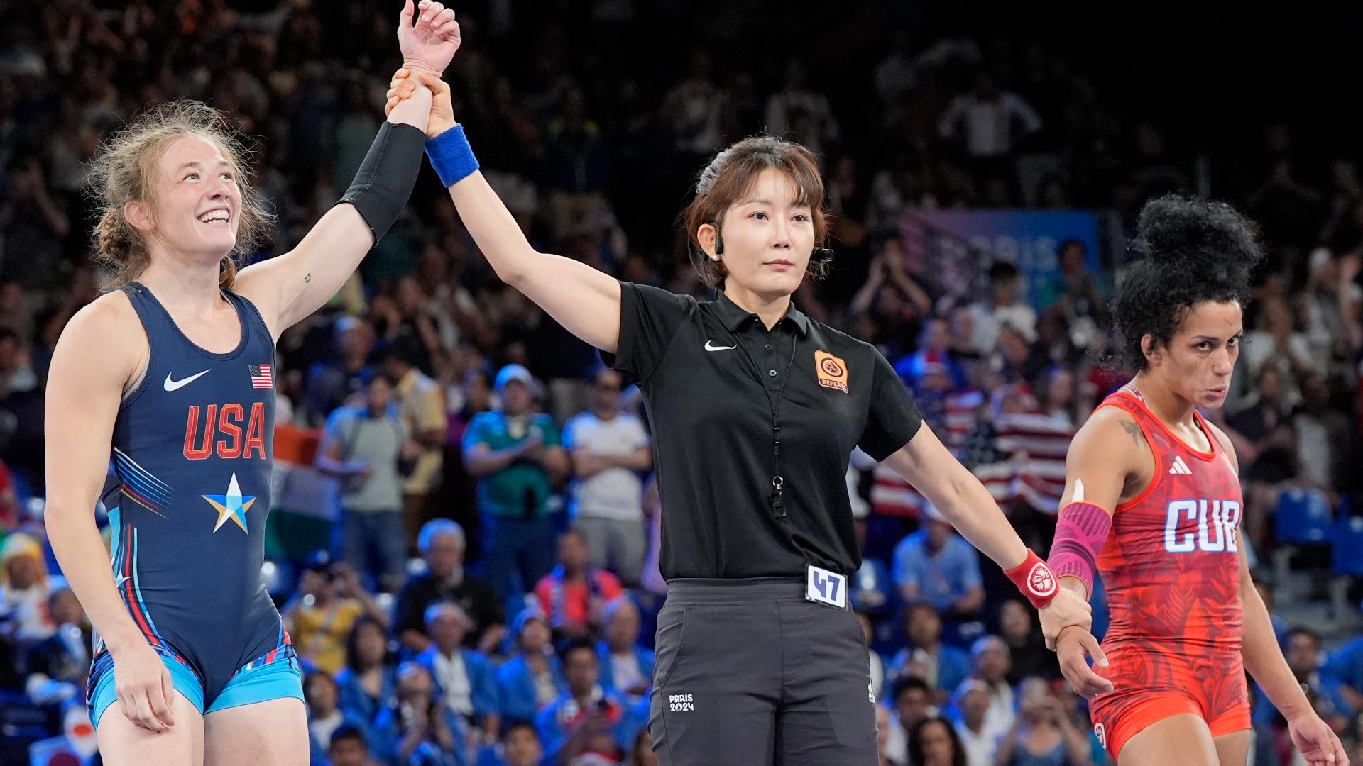 Granger, Indiana native Sarah Hildebrandt won the gold medal in the final of the women's freestyle 50kg wrestling event.