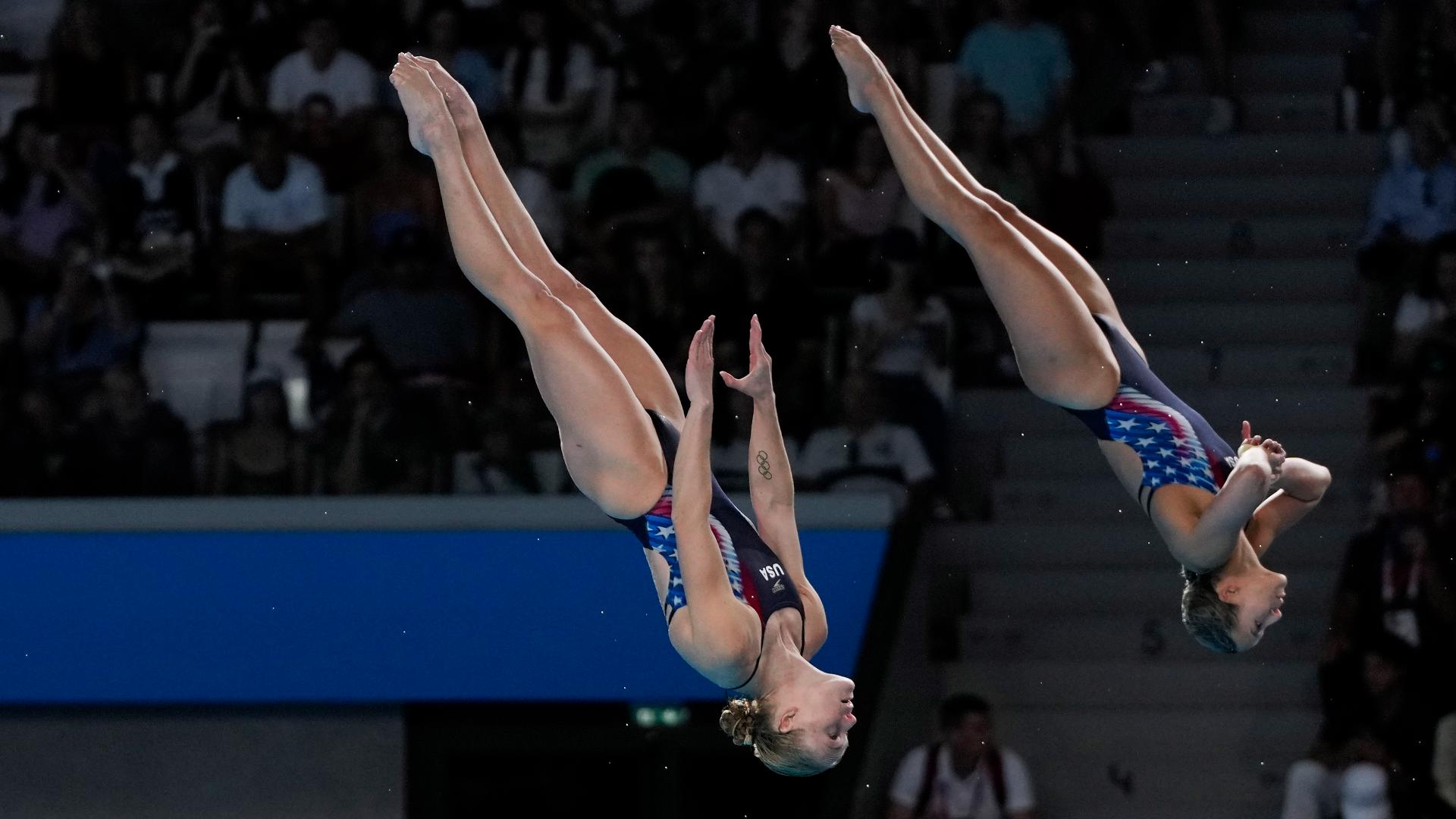 United States' Jessica Parratto and Delaney Schnell talk about the finals of the women's synchronised 10m platform diving final.