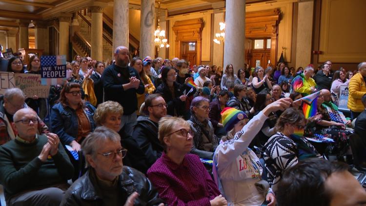 ‘We won’t go back!’ | Hundreds from LGBTQ+ community gather at Indiana Statehouse