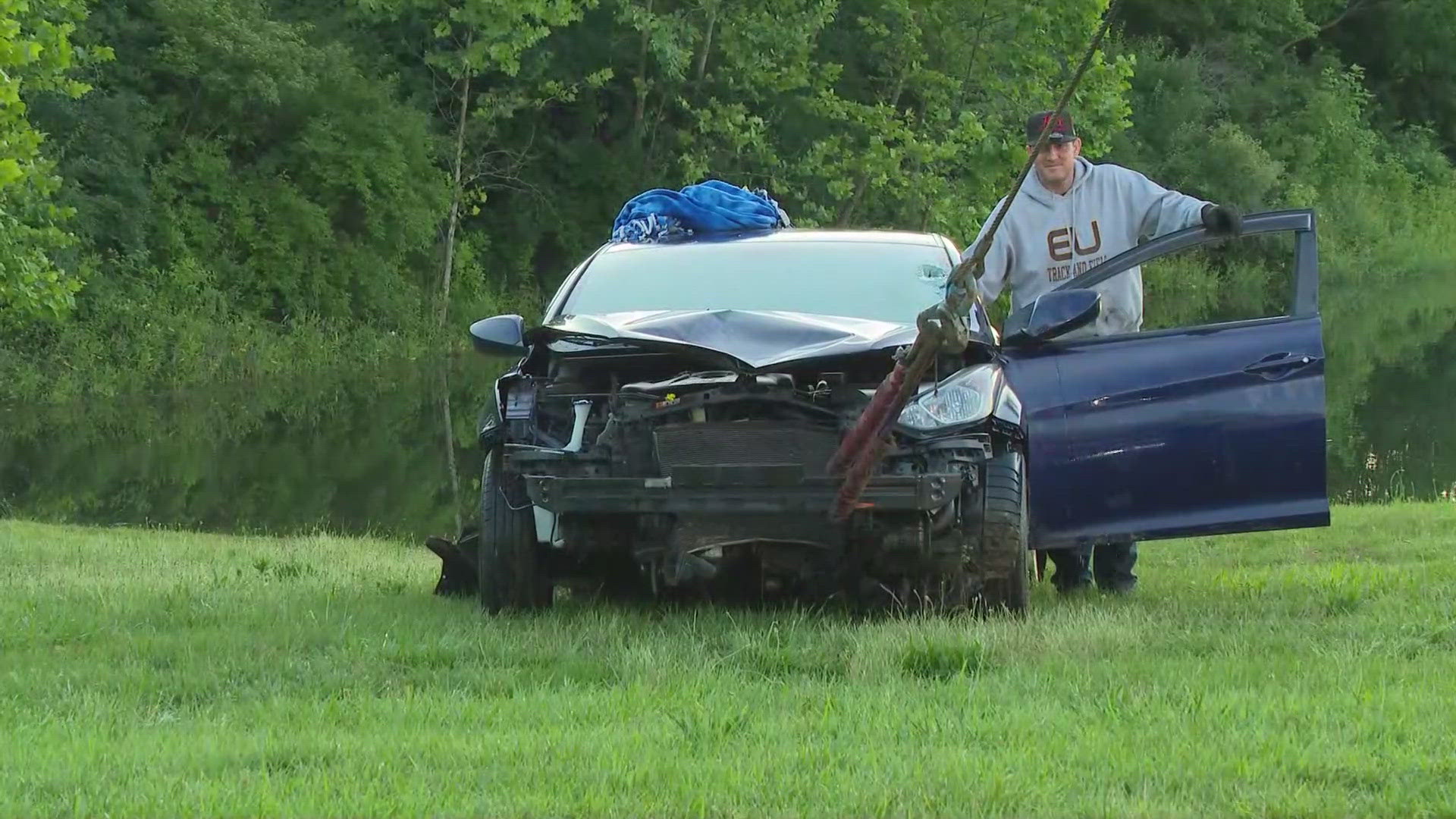 Thankfully, officials did not find anyone inside of the submerged car.