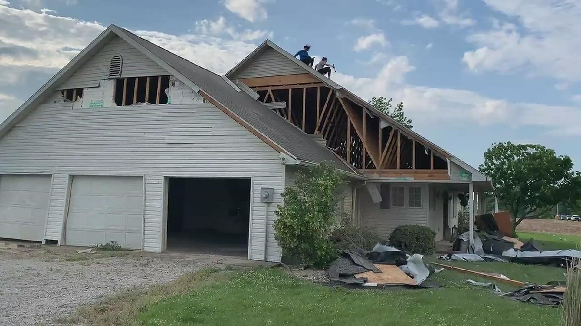Homes, a fire station and a school in Arlington, Indiana were damaged by a tornado on June 8, 2022.