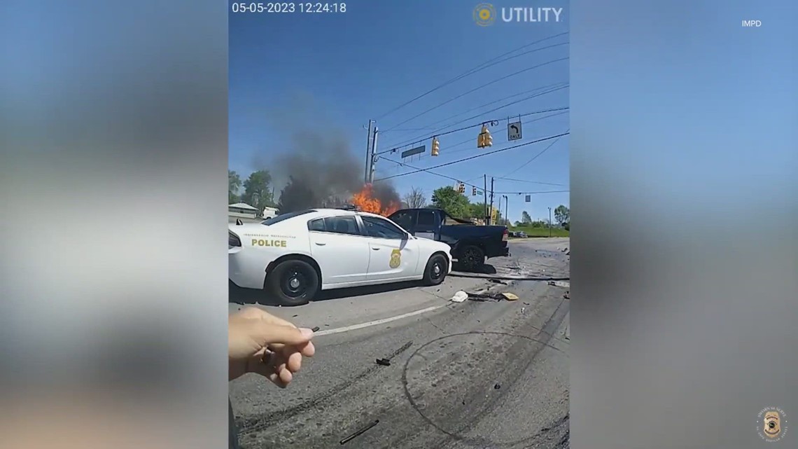 Indianapolis police officer saves lives during fiery crash