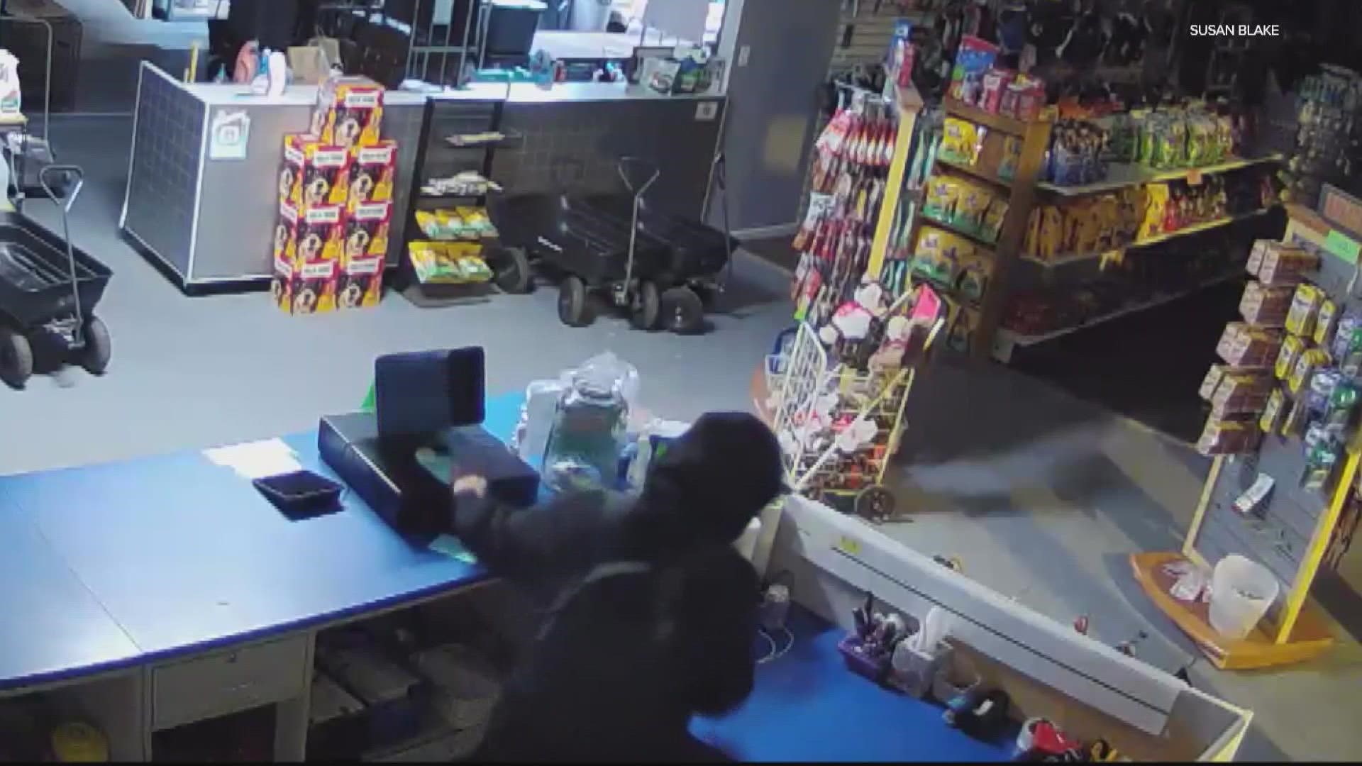 Police are still looking for the person who stole a cash register and about $200 inside.