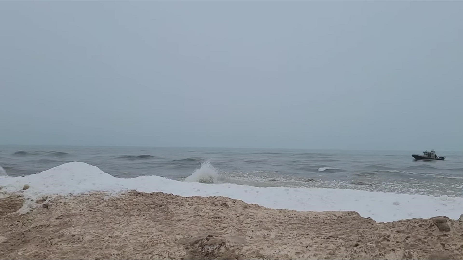 First responders spend Monday night and Tuesday searching for an Indianapolis man who fell through shelf ice on Lake Michigan at Indiana Dunes National Park.
