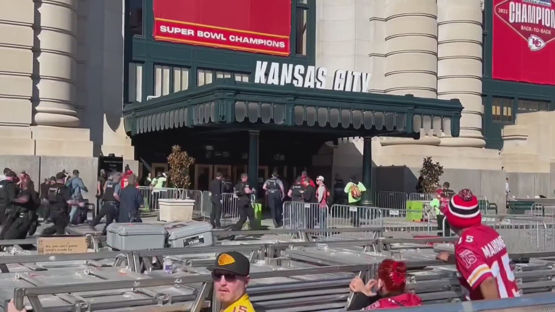 Kansas City police say today a dispute likely sparked a deadly mass shooting at a Super Bowl victory celebration.