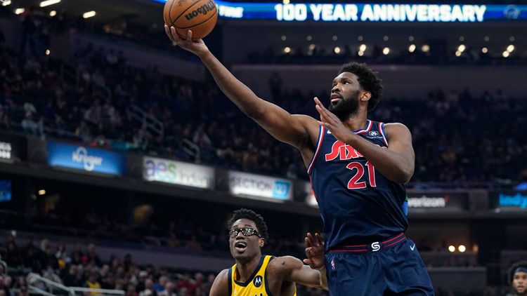 Embiid scores 45, 76ers beat Pacers to pull even in Atlantic