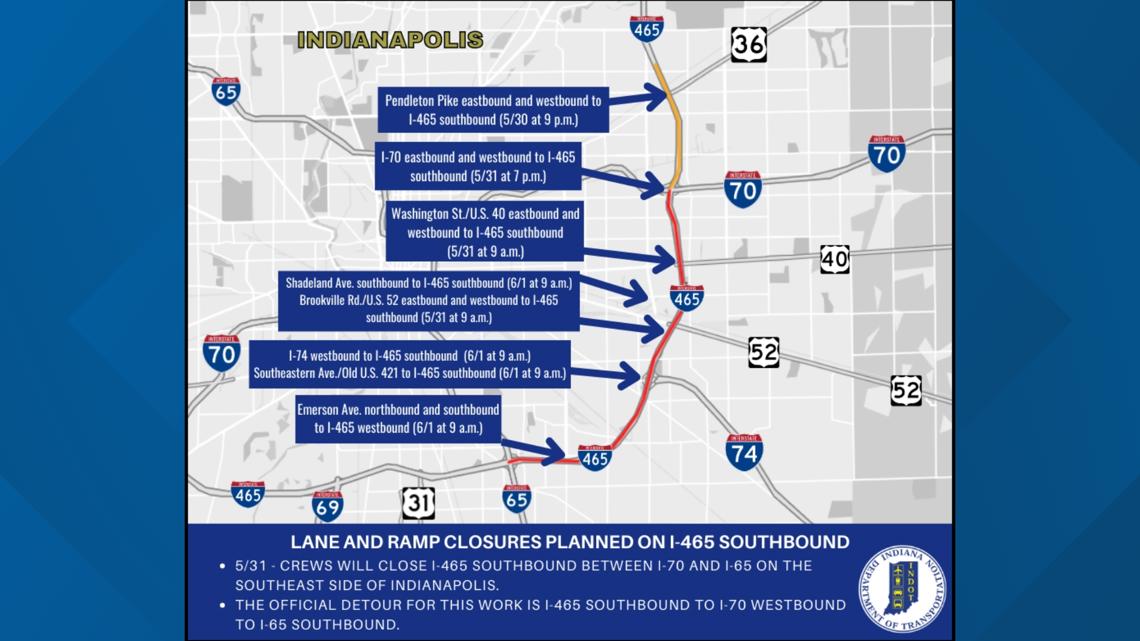 Ramp, lane restrictions on southbound I-465 on Indy's east side - Vimarsana News