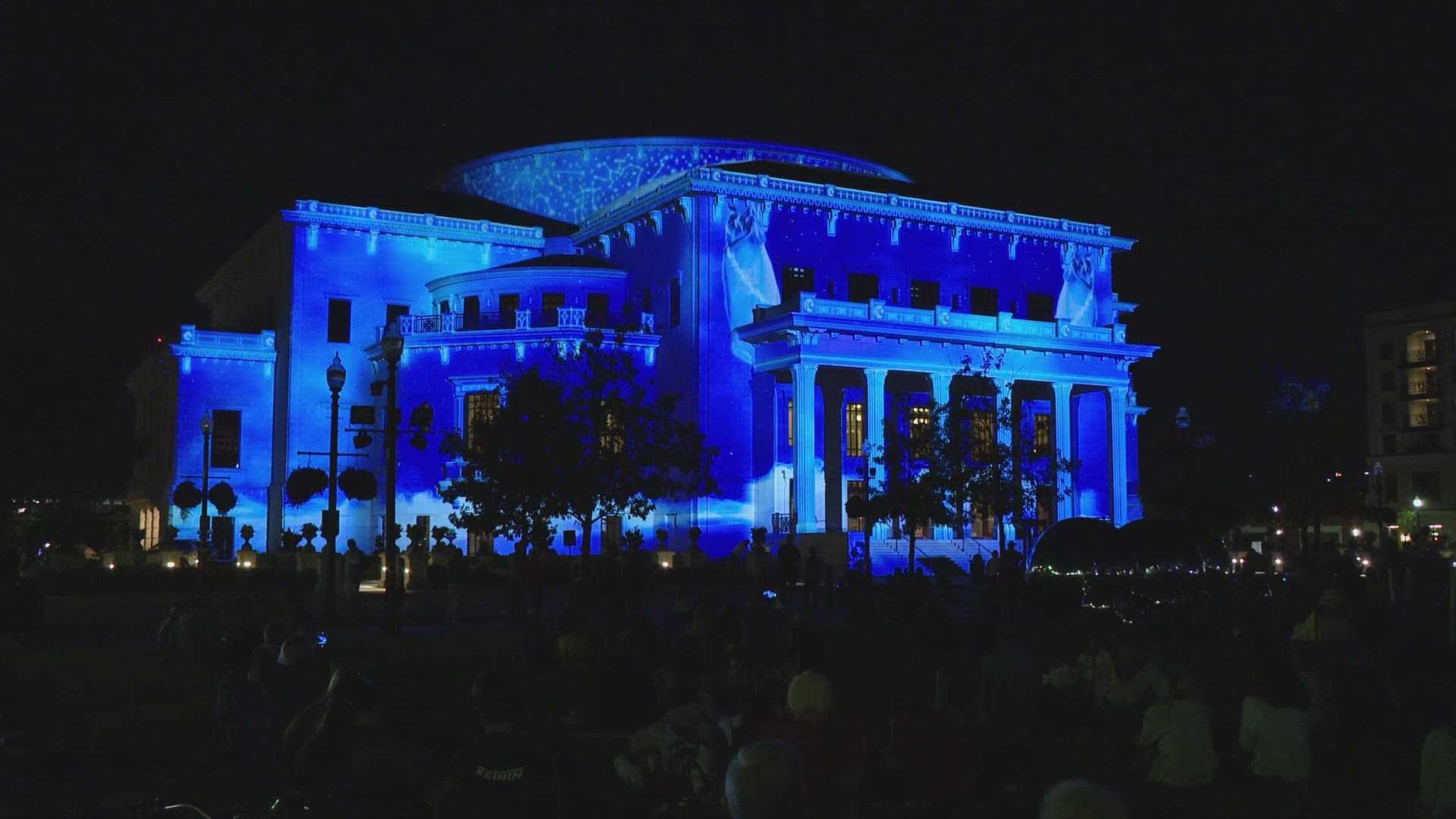 It's on the facade of the Palladium at the Center for the Performing Arts.