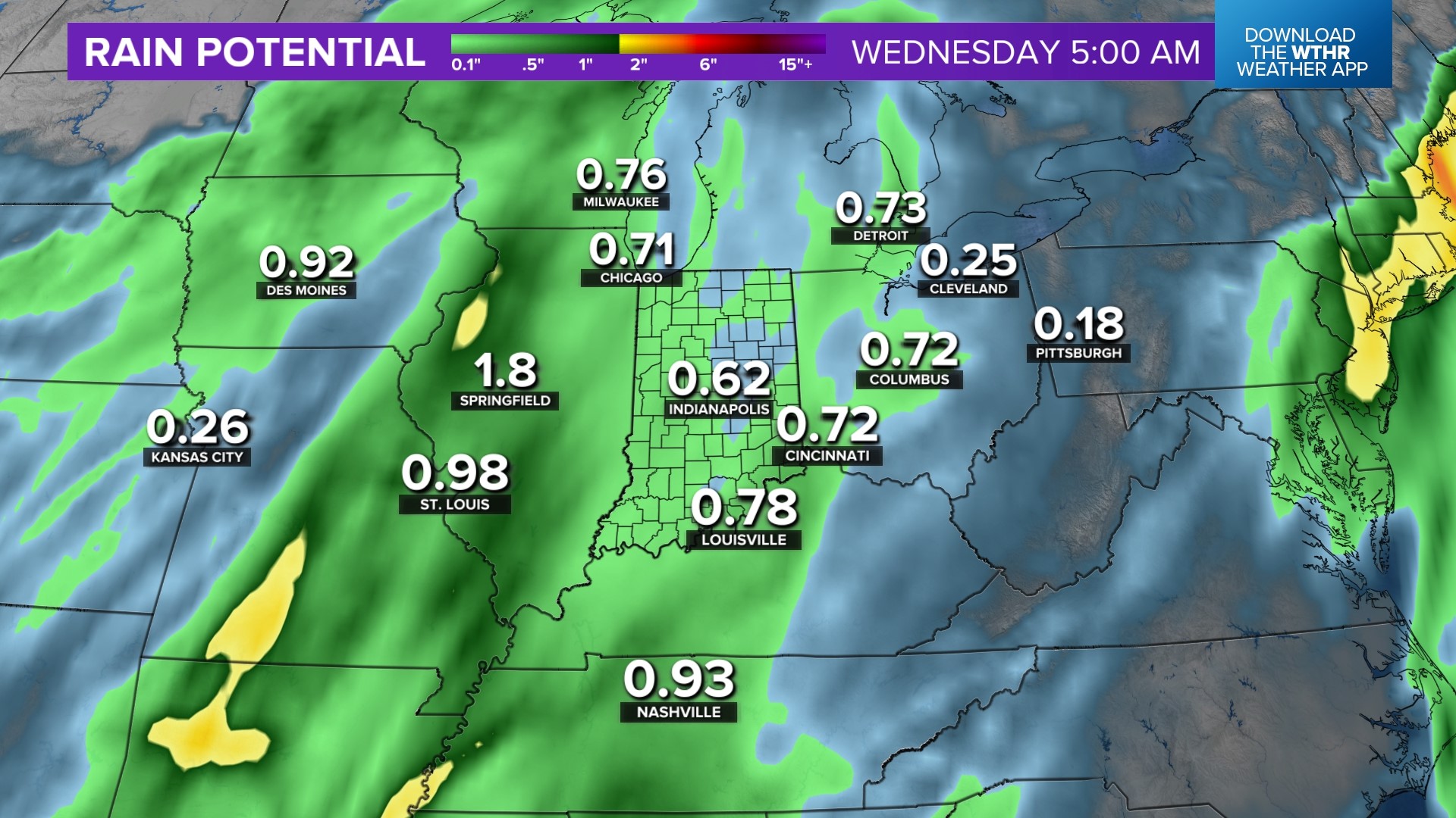Rain and thunder heading to Indiana Monday night | Live Doppler 13 ...
