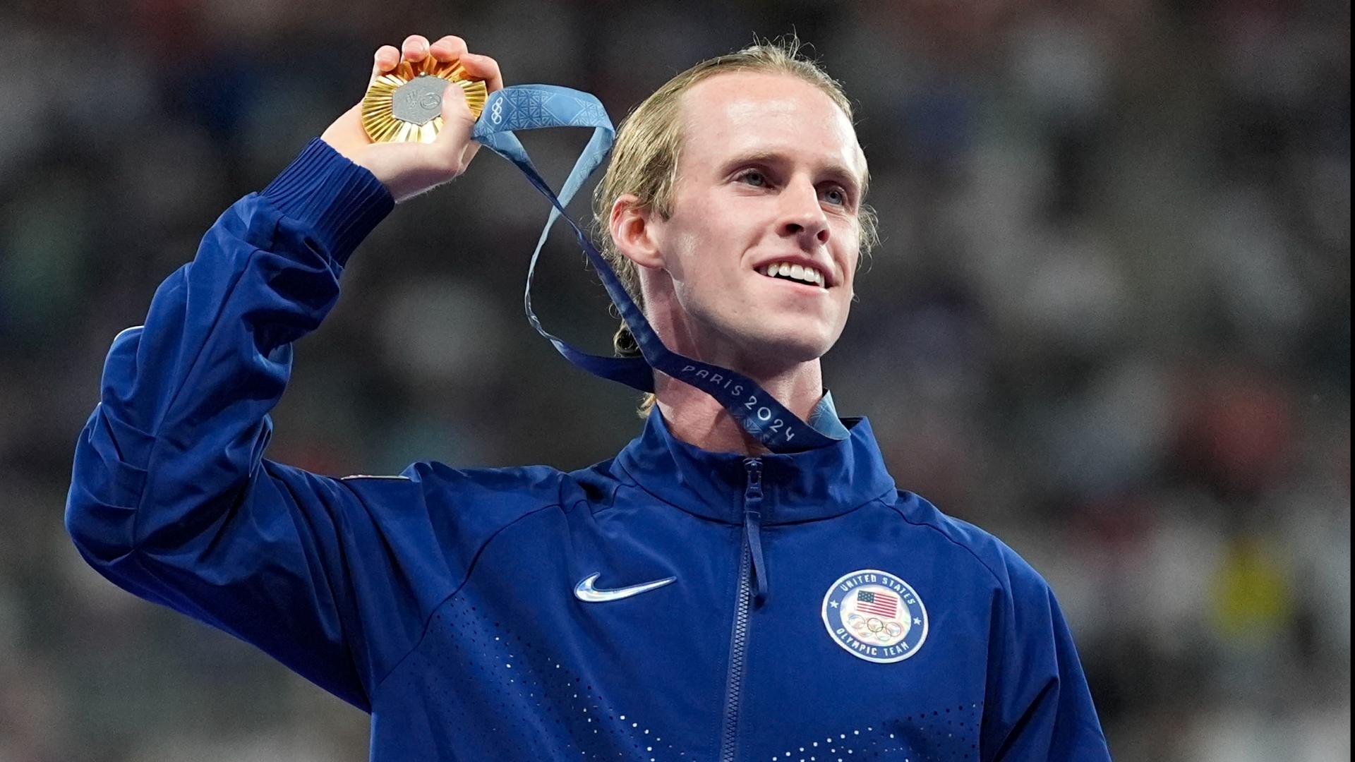 Indianapolis native Cole Hocker talks about his run in the 1500 meters in Paris that earned him a gold medal.