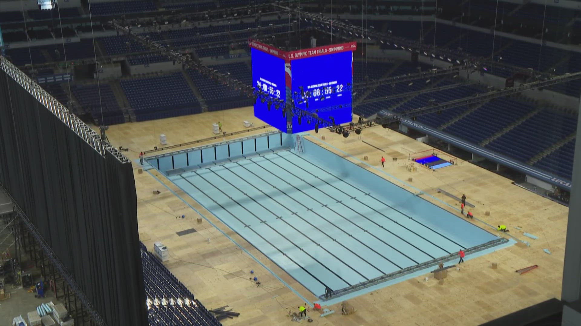 The trials will determine who represents Team USA this summer in Paris. And As we speak the pools are being assembled inside Lucas Oil Stadium.