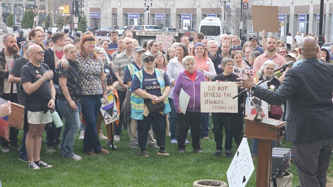 Faith leaders, demonstrators gather to protest ICE and march to Indiana Statehouse