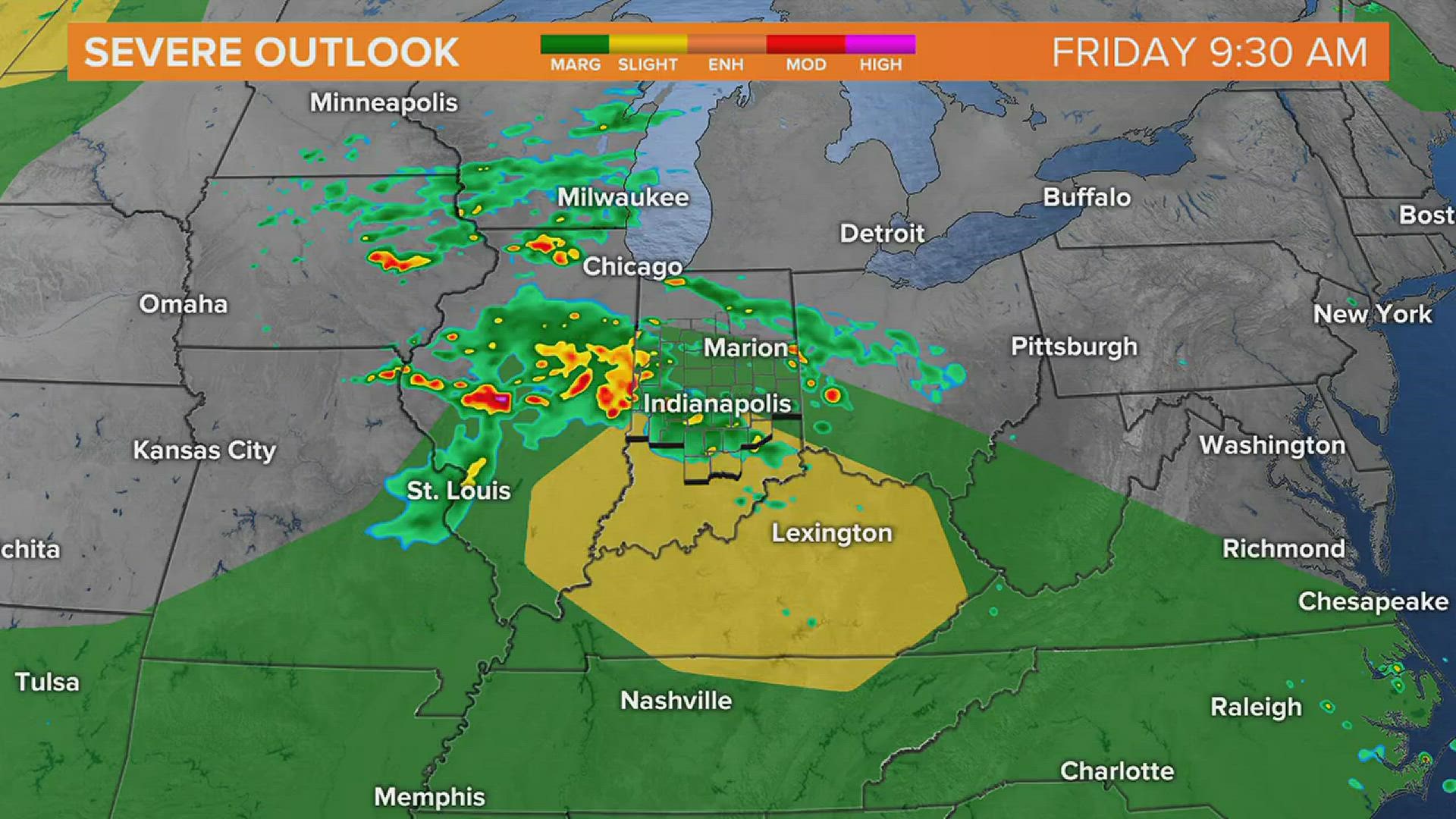 Showers and thunderstorms return today with a risk of severe weather.