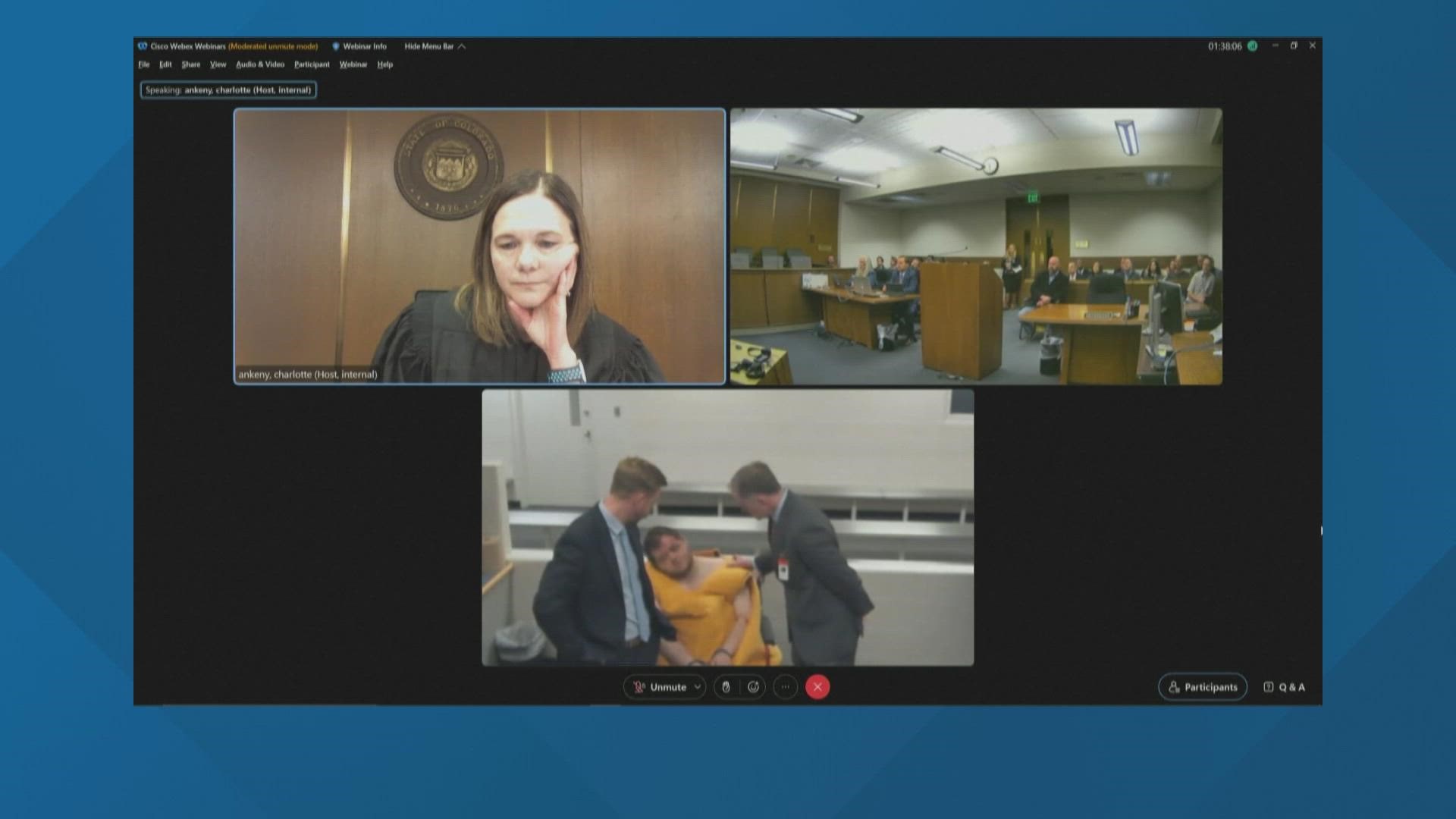 Anderson Aldrich appeared by video. The judge said Aldrich will stay in jail without bond.