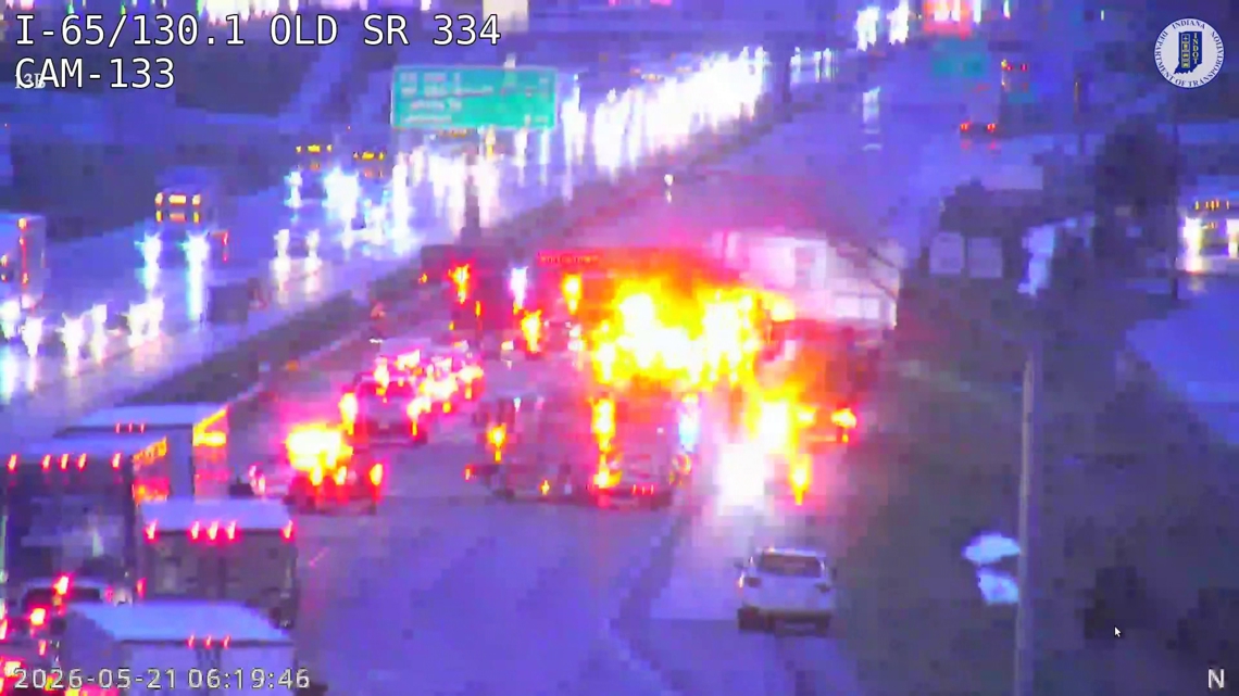 Northbound I-65 reopens near Whitestown following crash involving 2 semis, fuel spill