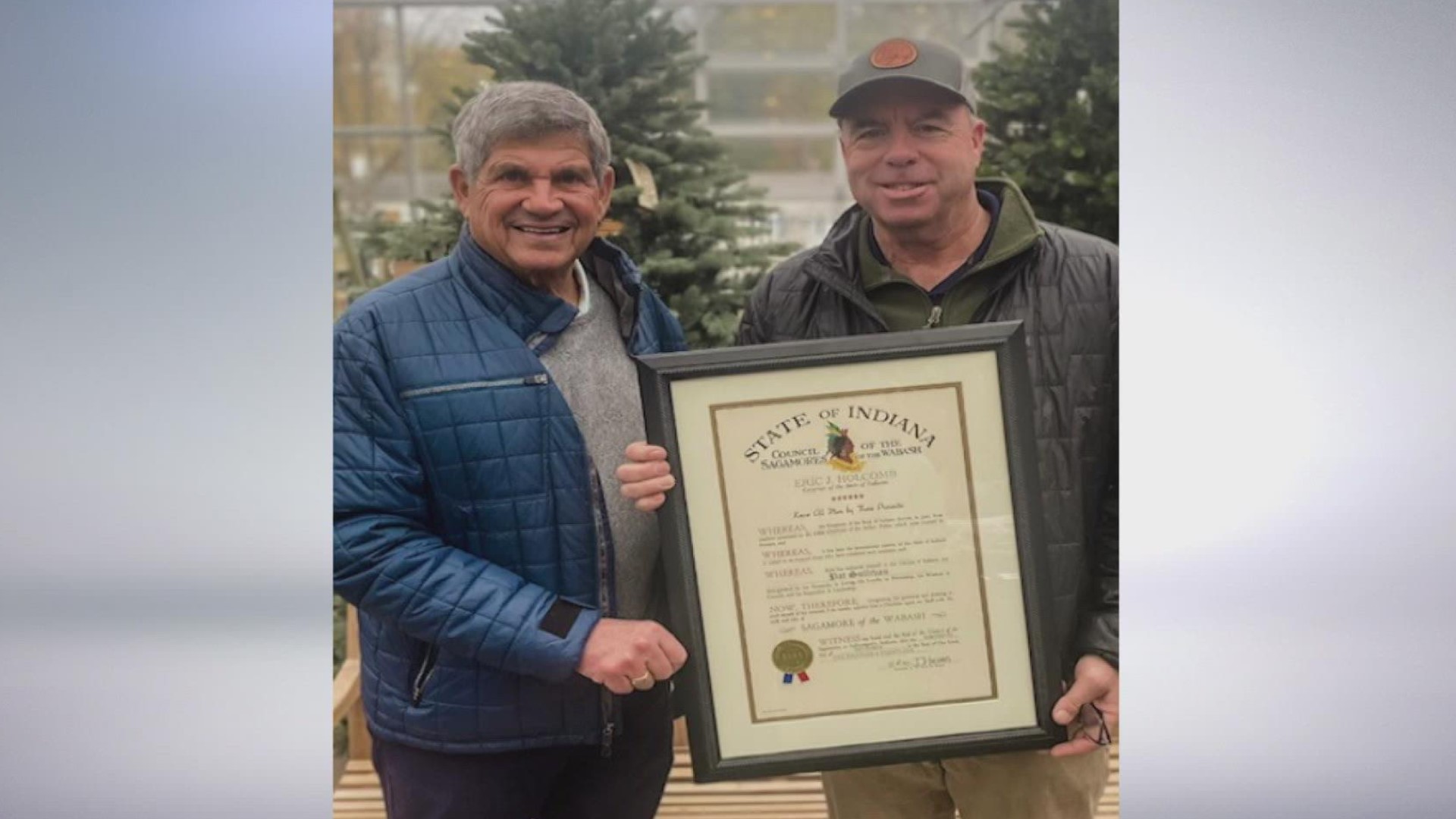 Pat Sullivan received the Sagamore of the Wabash award from Governor Eric Holcomb.