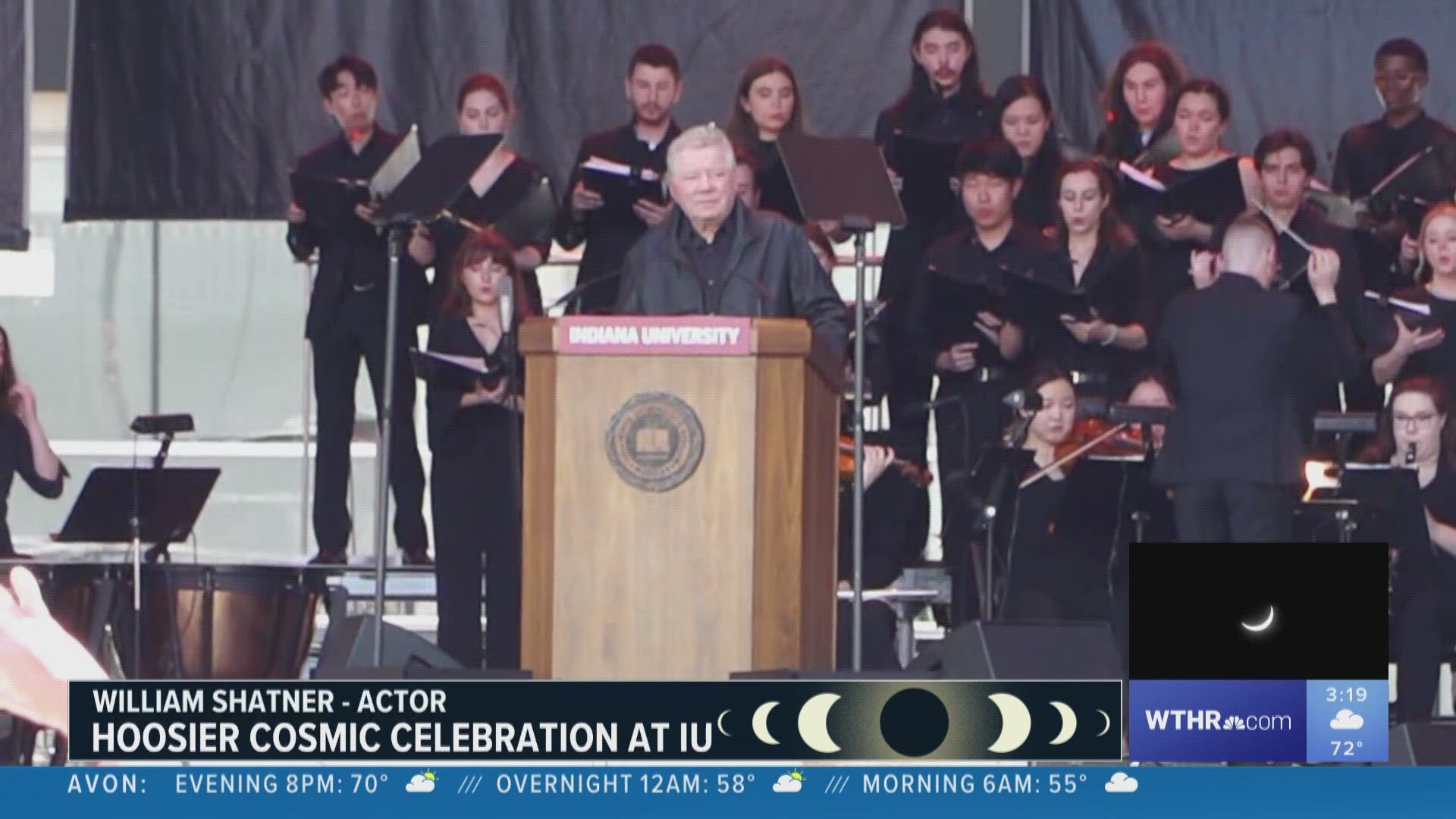 William Shatner, best known for his role as Captain Kirk in "Star Trek," delivered a spoken-word performance just before the total eclipse of the sun.