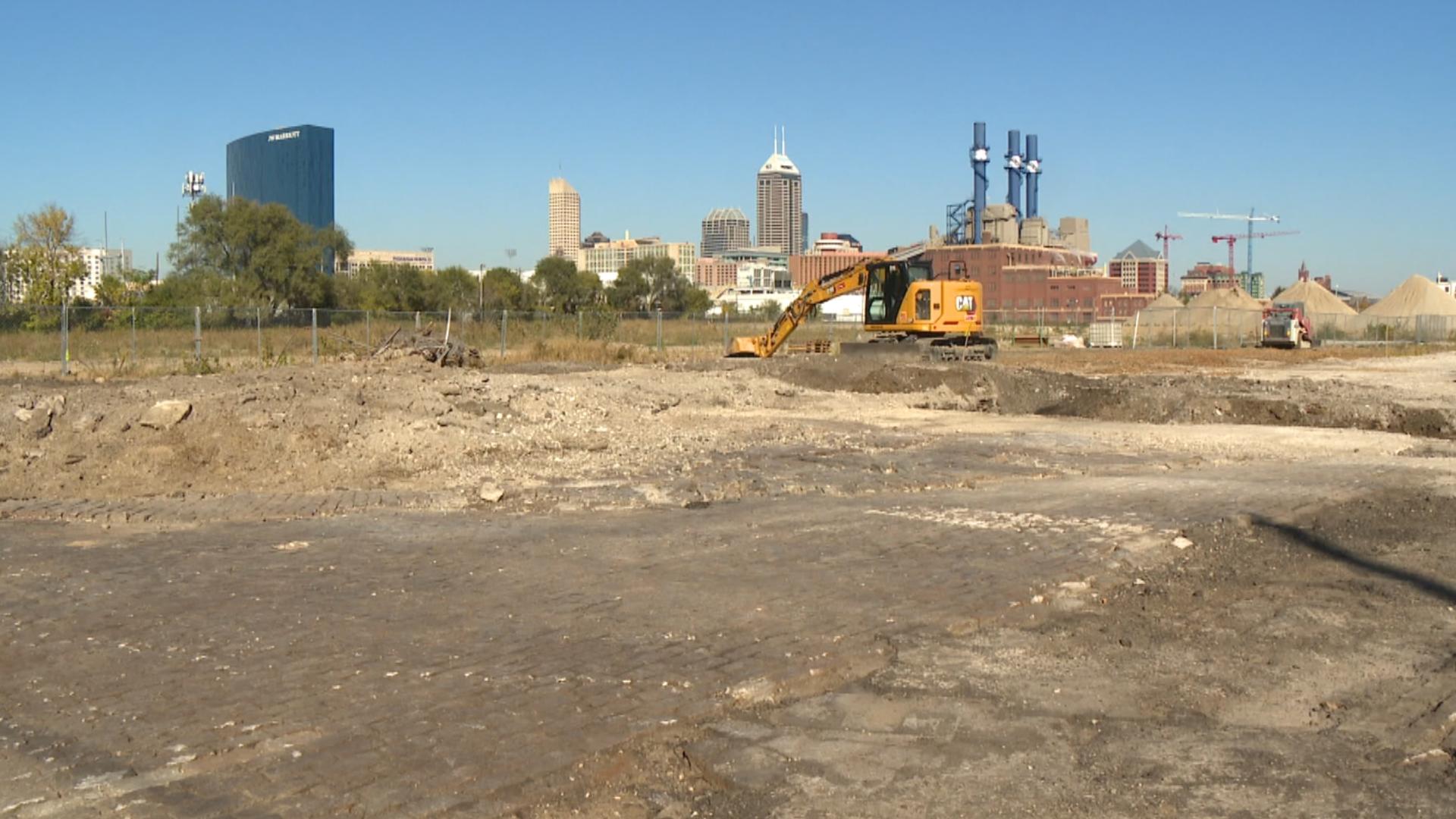 The Indianapolis DPW says railroad tracks were found at the digging site that were part of the first electric railroad in the United States.