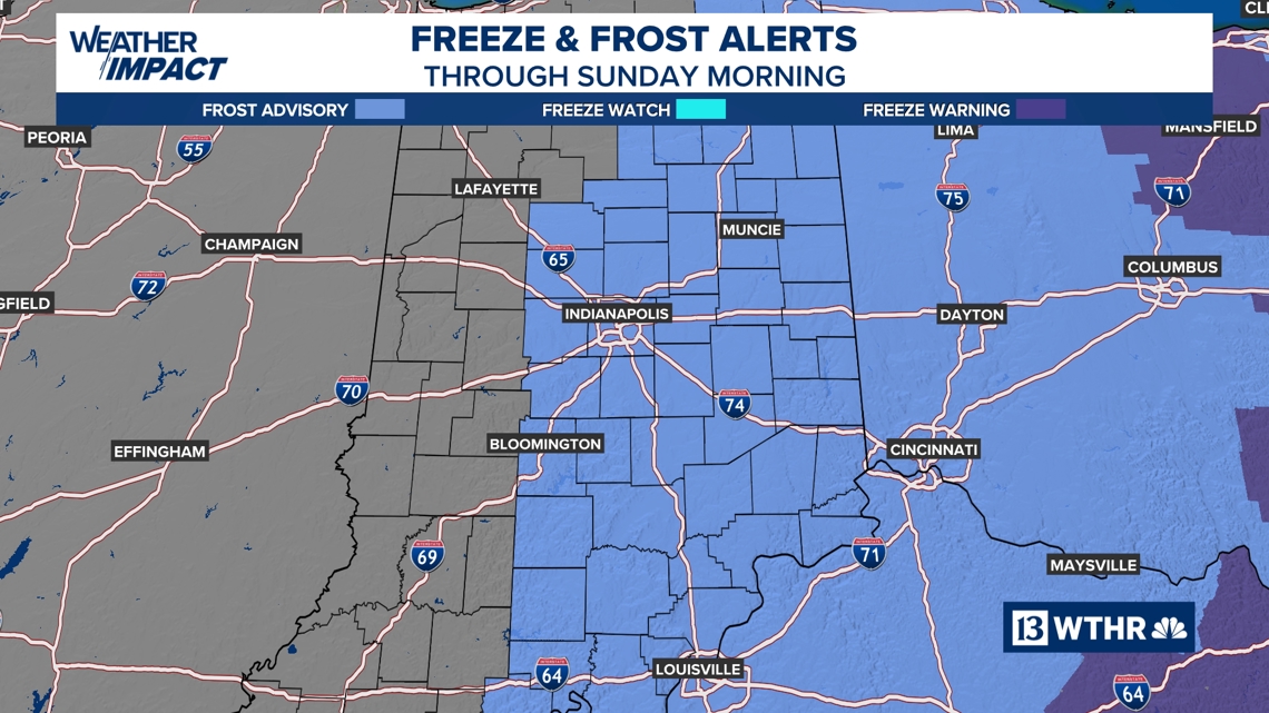 Freeze and frost alerts in place Sunday morning for central, eastern Indiana | 13Weather Blog