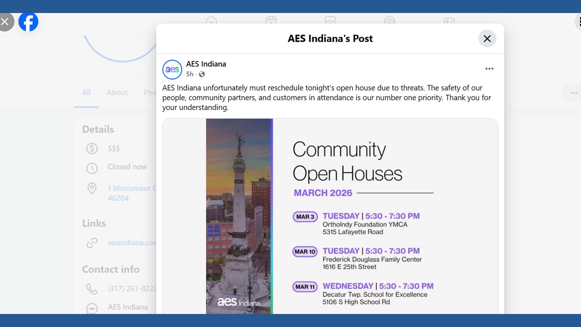 A community open house with AES Indiana was canceled less than an hour ...