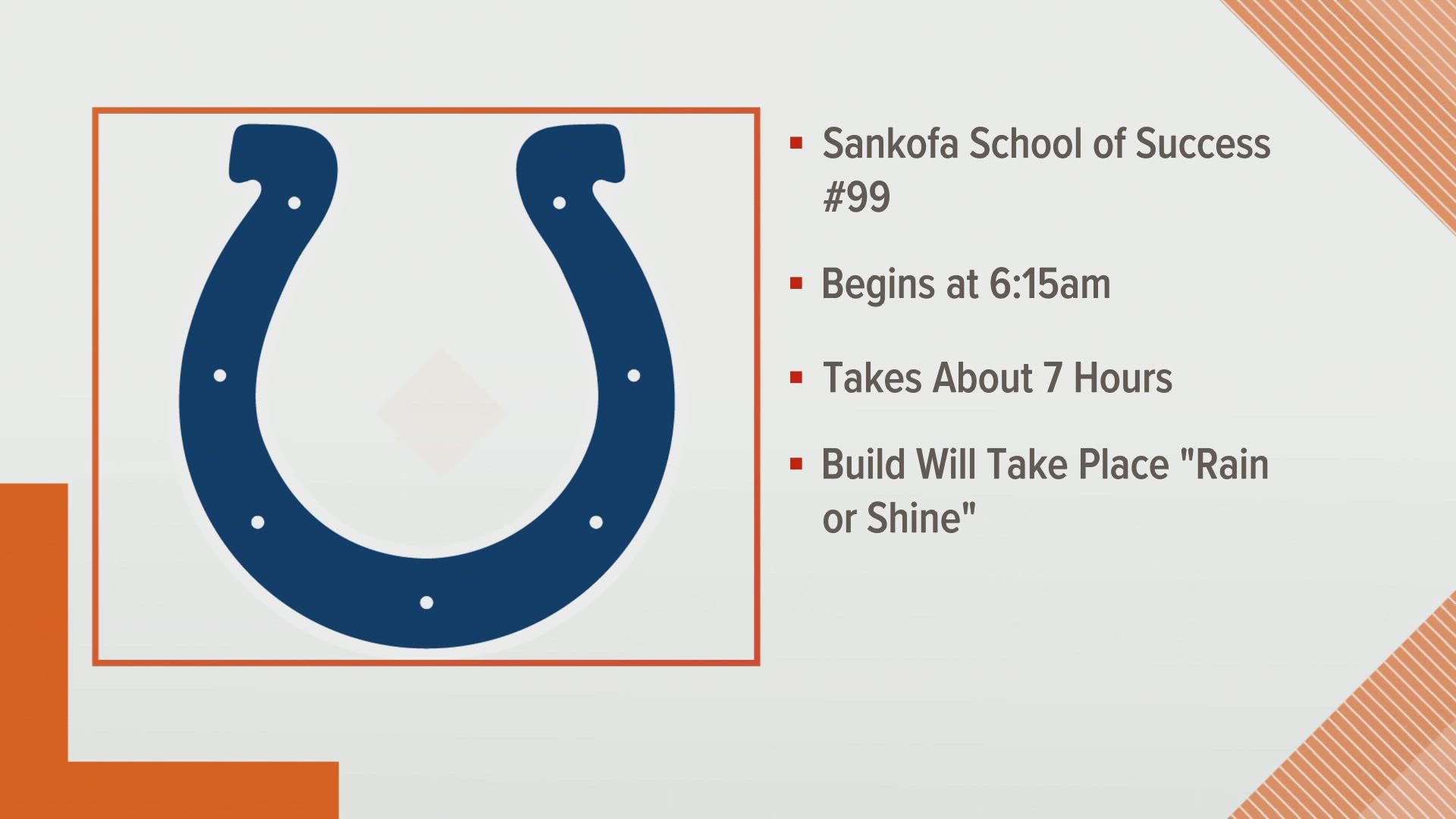 More than 150 volunteers from the Indianapolis Colts and various local partners will build a new playground and outdoor classroom at Sankofa School of Success #99.