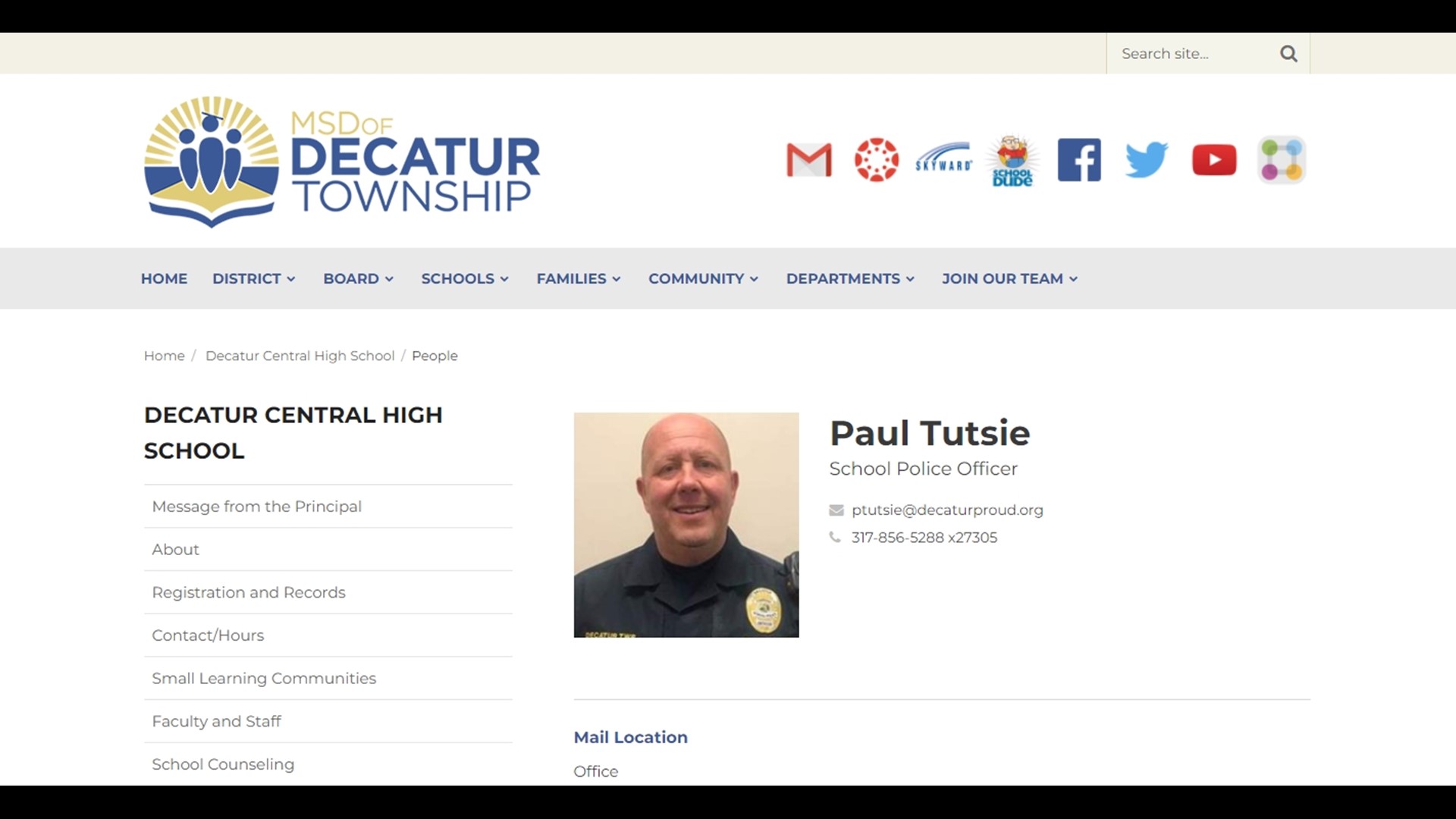 Decatur Township schools report they sent Officer Paul Tutsie a termination letter on March 1 after they investigated a complaint from a student.