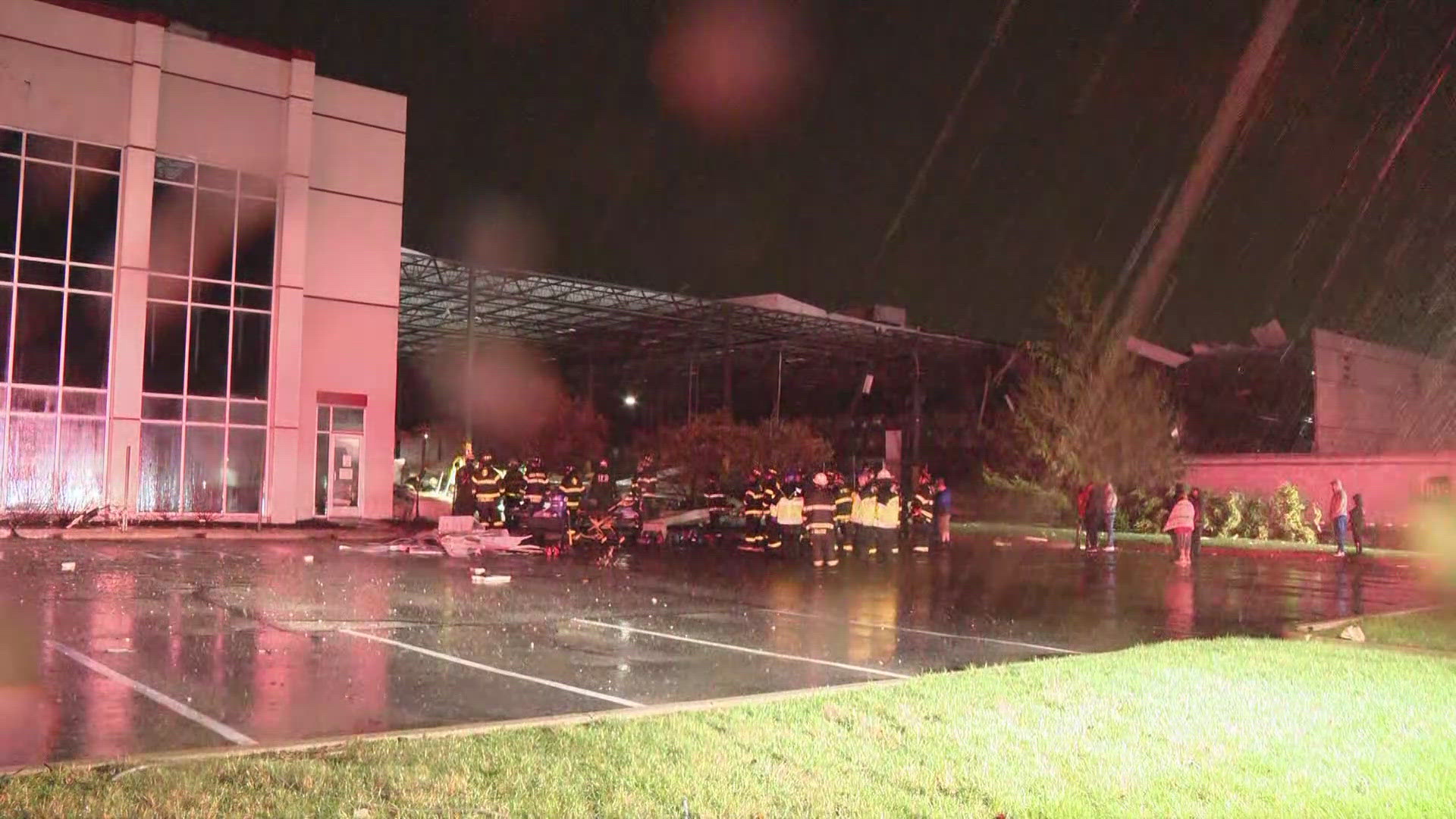 A wall was blown off a commercial building in Brownsburg.