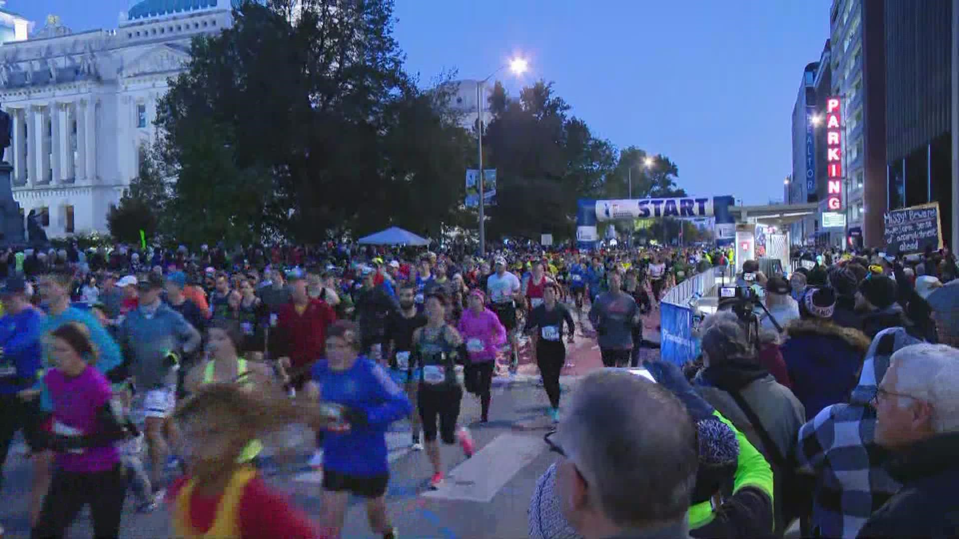Temperatures were close to the freezing mark for the start of Saturday's Monumental Marathon.