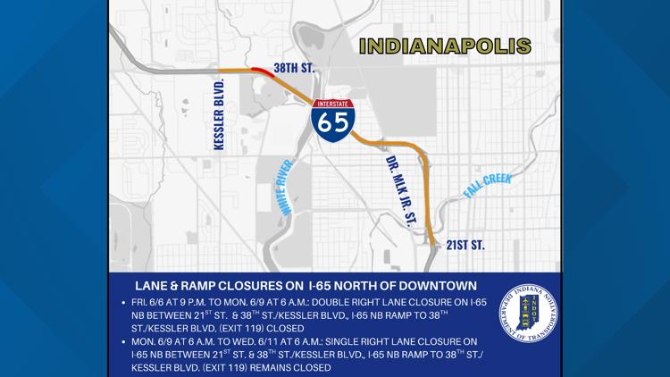 Lane, ramp closures coming to I-65 north of downtown Indianapolis
