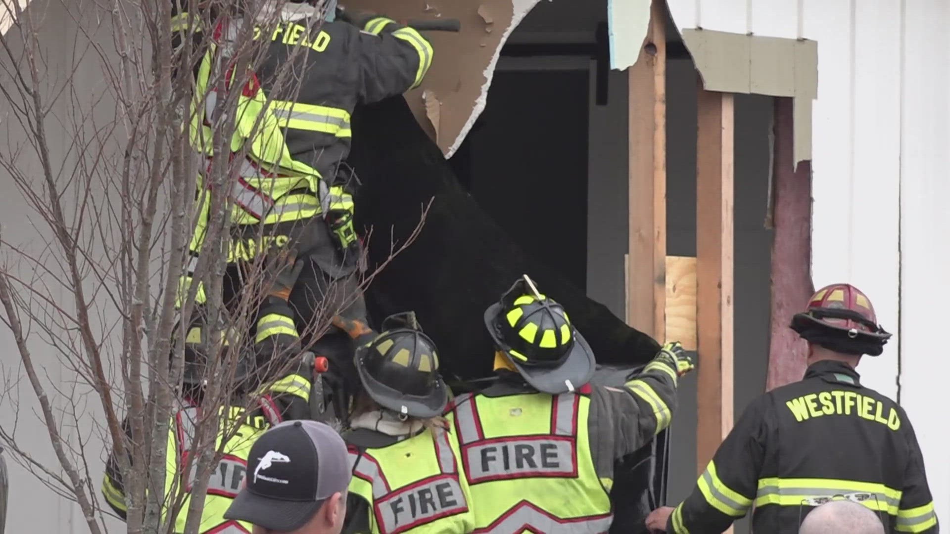 The car may have struck a fire hydrant before striking an office in the neighborhood.