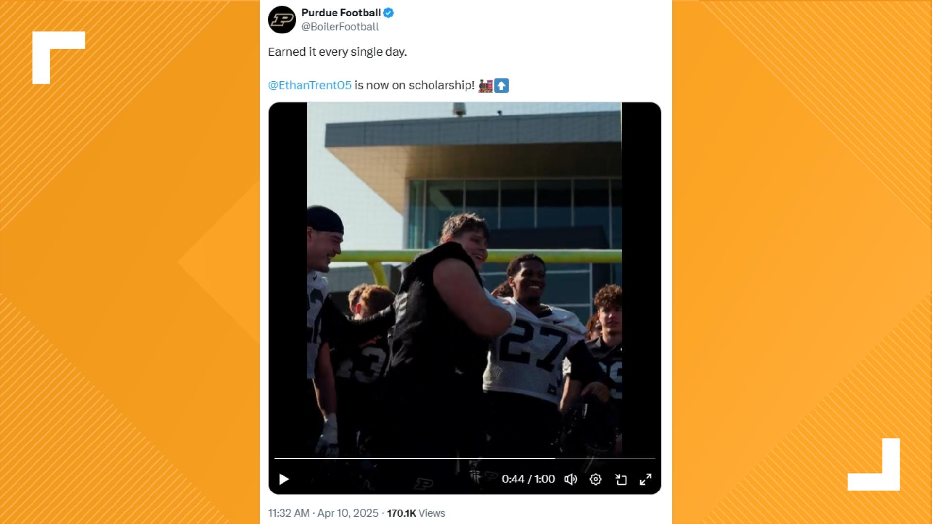 Walk-on offensive lineman Ethan Trent was singled out by first-year head coach Barry Odom, who announced the sophomore had been put on scholarship.

