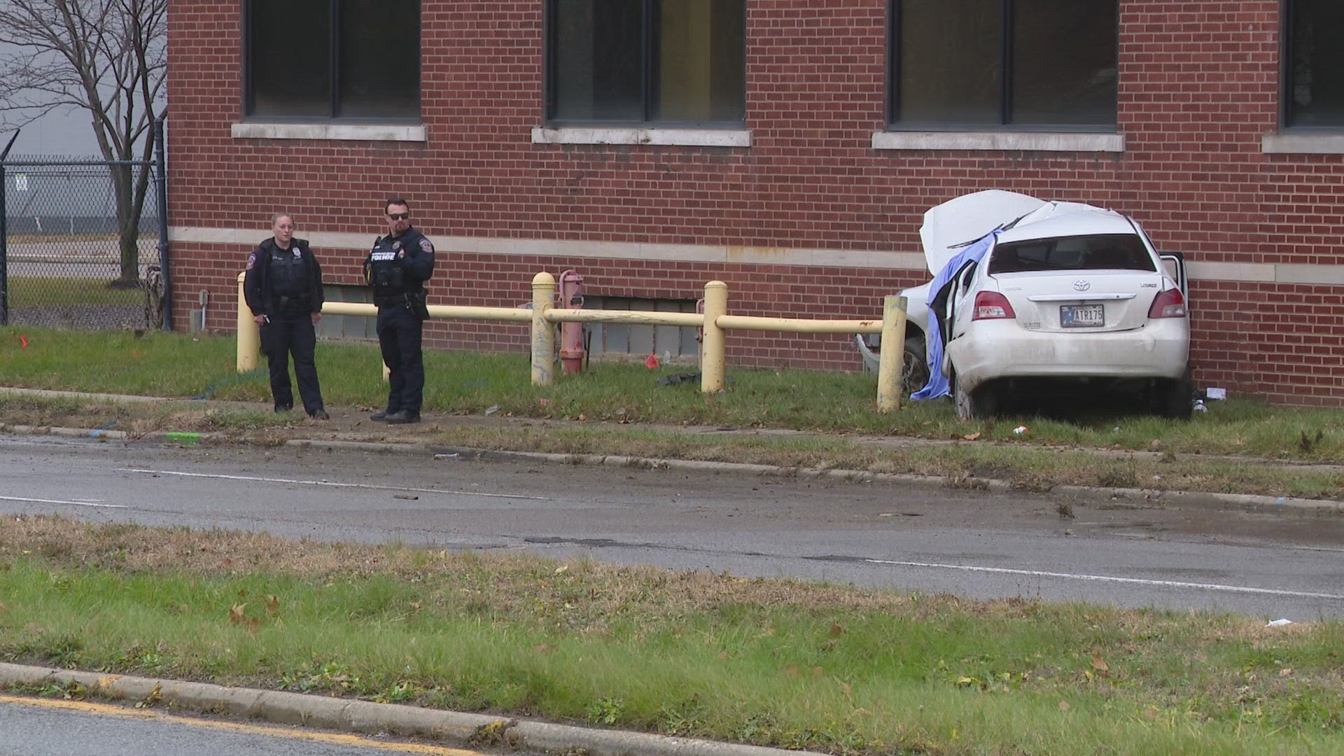 Officers say a driver was headed south on Madison Avenue around 2 p.m. Saturday when the vehicle left the road and hit a pole and a fence.