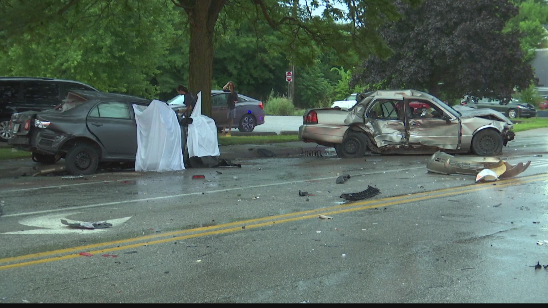 A car collided with two other vehicles in the Thursday evening crash.