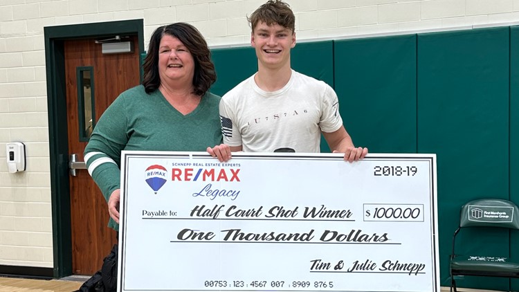 Pendleton student wins $1,000 with half-court shot