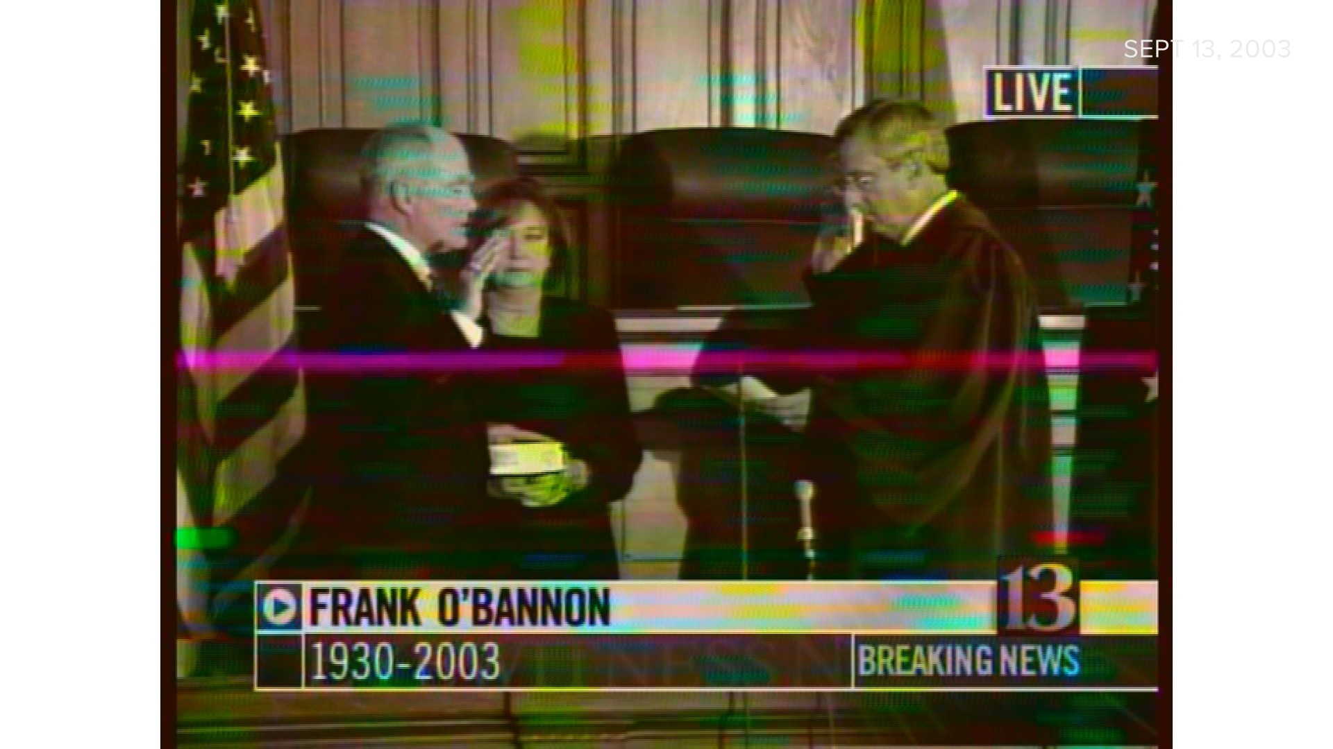 We look back on this day, September 13th 2003, at our coverage of Frank O'Bannon, Indiana's 47th Governor and the swearing in of Lt Gov Joe Kernan.