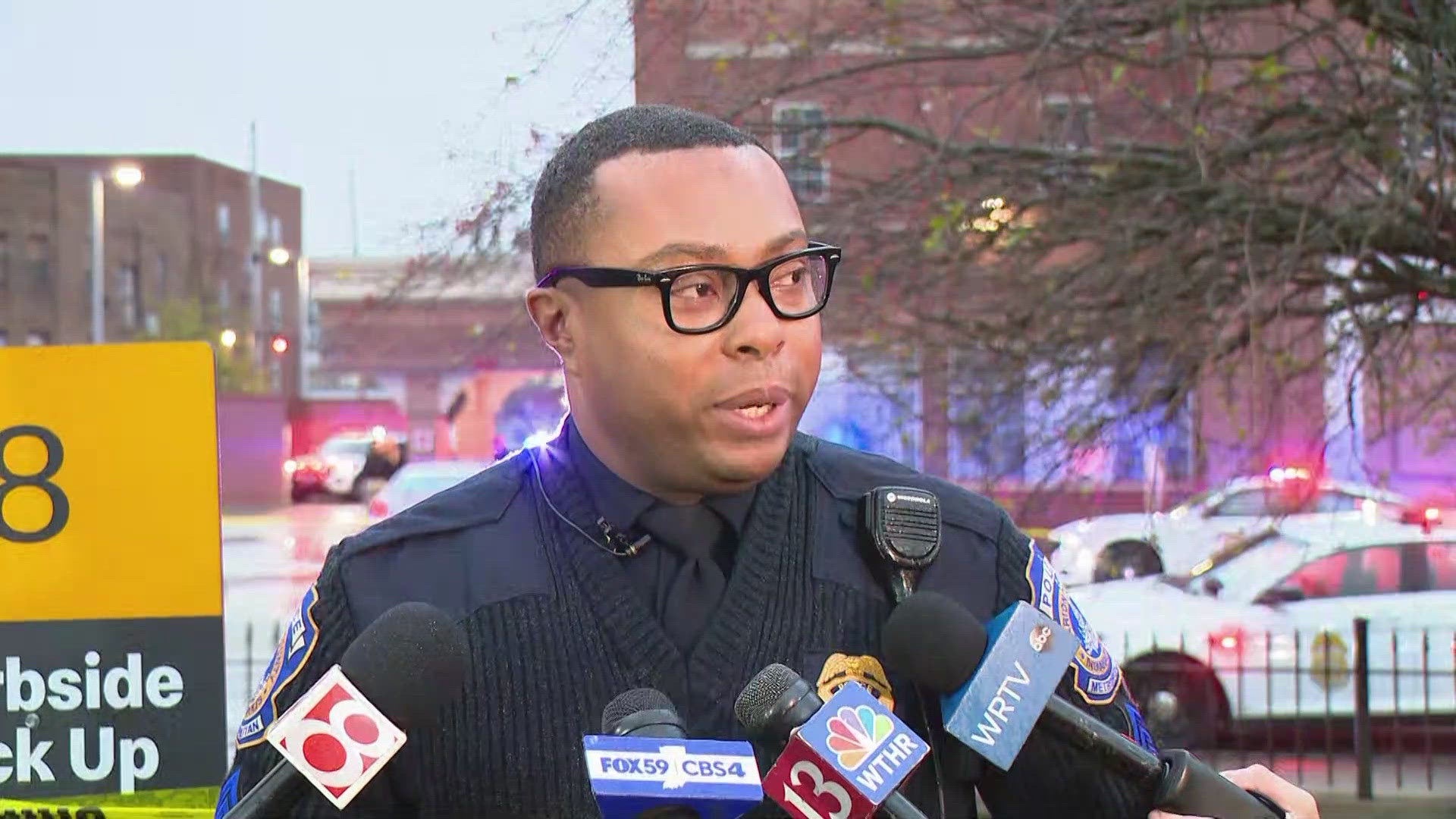 IMPD officer William Young briefs the media after a police shooting in downtown Indianapolis on Thursday, Nov. 14, 2024.