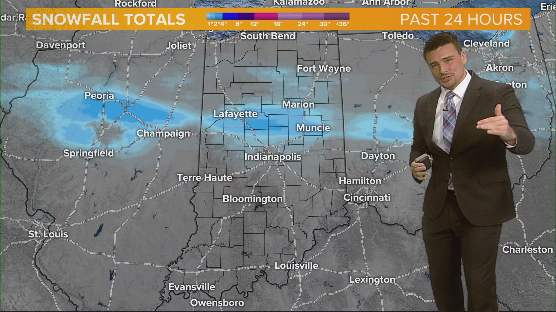 The snowfall reports are in. There was a concentrated band of snow just north of Indianapolis that dropped one to three inches of snow.