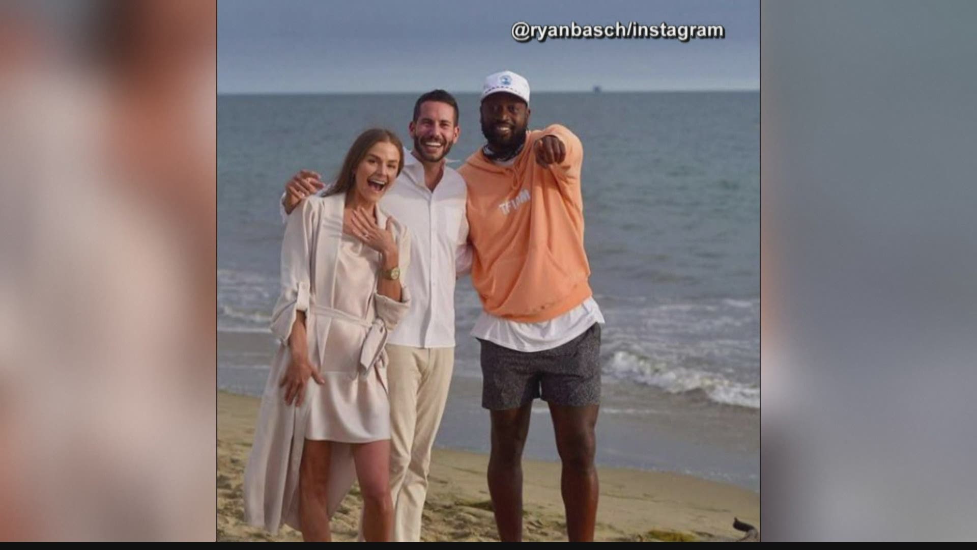 Former NBA All-Star Dwyane Wade was taking a sunset stroll on a California beach when he accidentally photobombed a couple's proposal.
