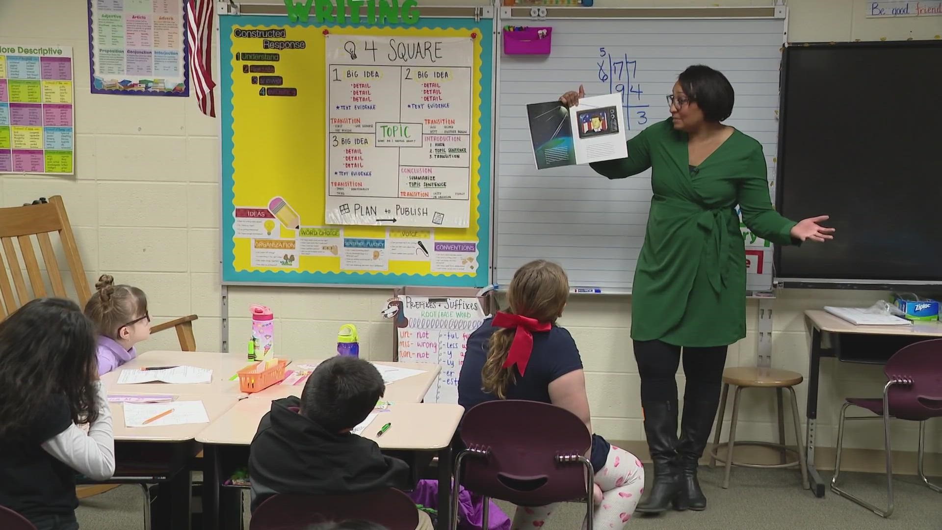 This morning she read The Bad Seed to 3rd graders at Jeremiah Gray Elementary School in Perry Township.