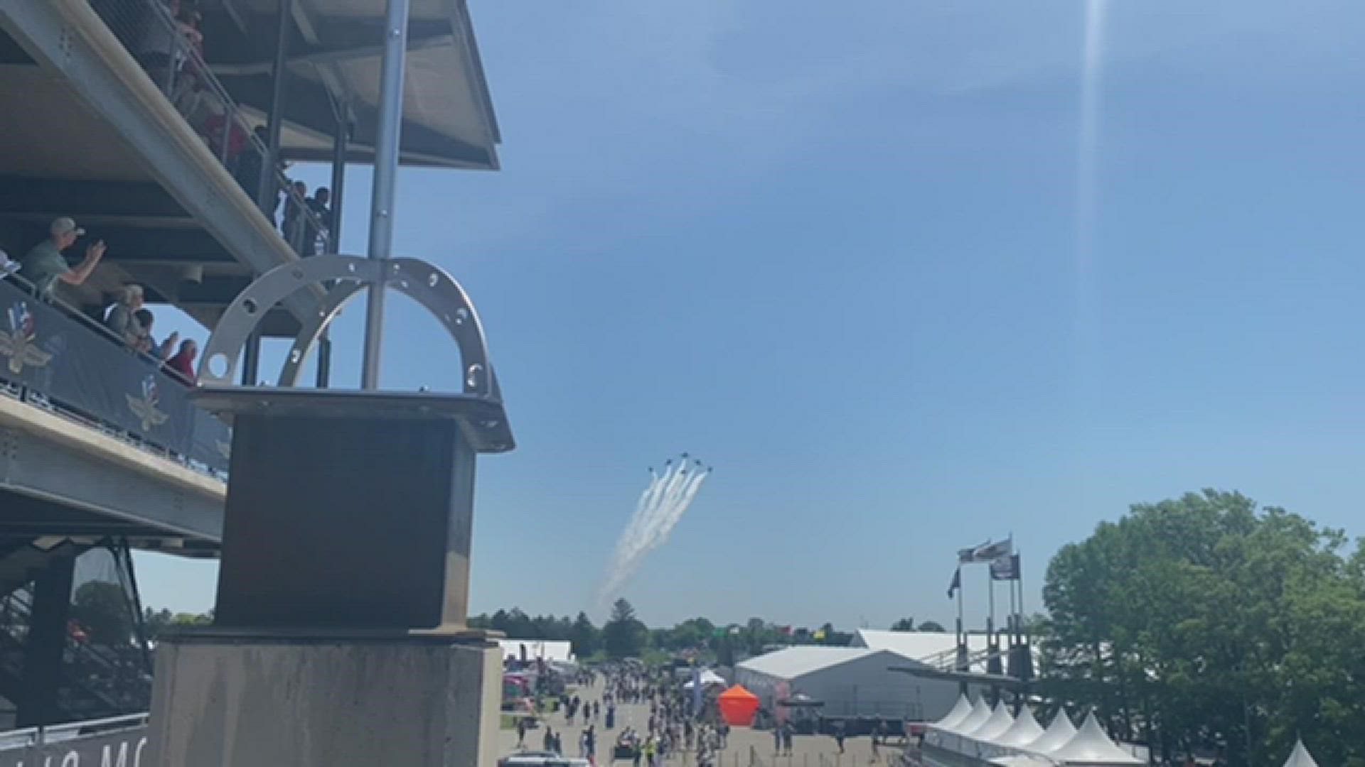 United States Air Force Thunderbirds flyover at the 2022 Indianapolis 500.