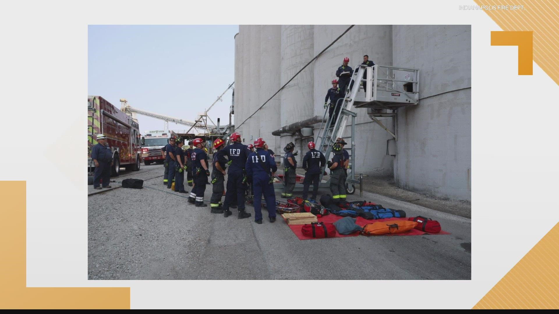 Crews worked for more than ten hours to recover a man's body from a grain silo in Indianapolis.