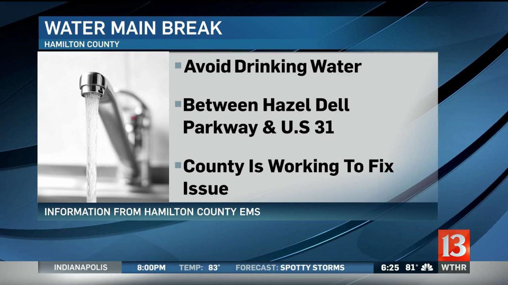 Water main break in Hamilton County