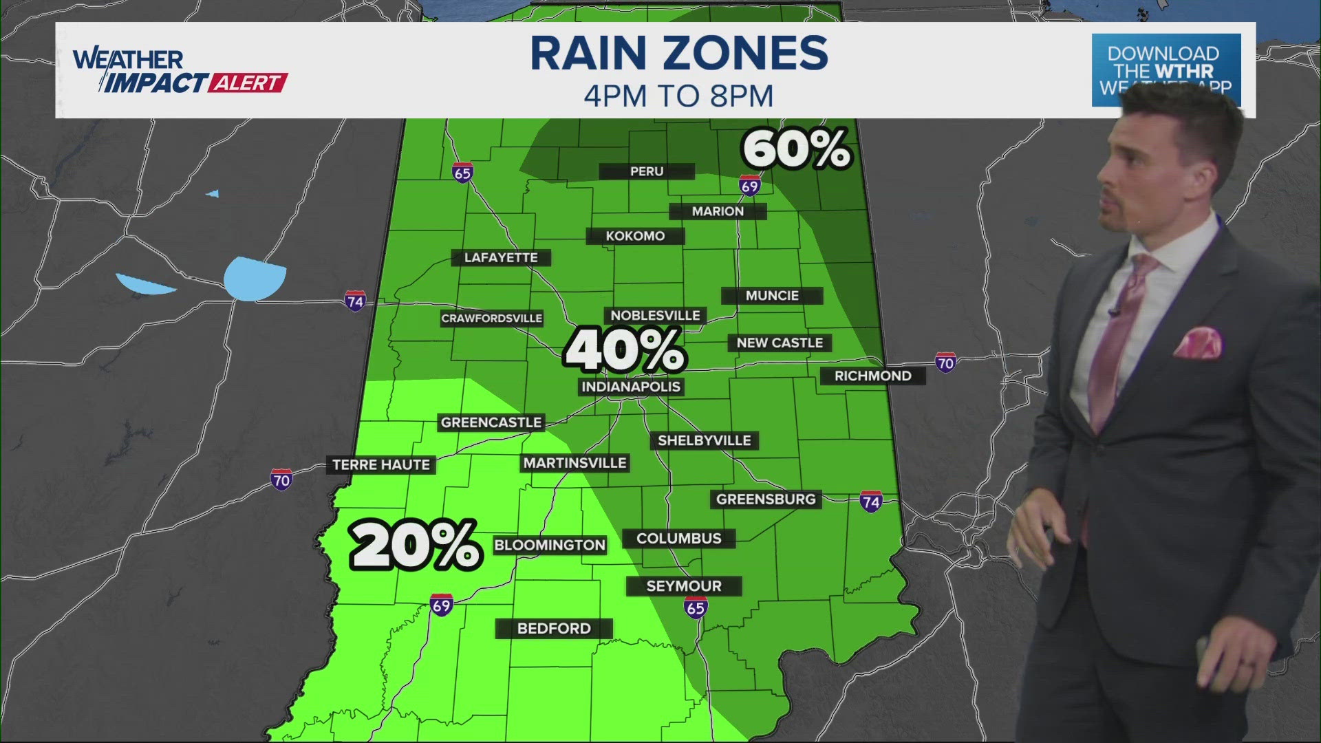 It's another day of heat and humidity, plus the chance of scattered showers and storms. Not everyone gets wet. Best chance for gusty winds will be north of Indy.