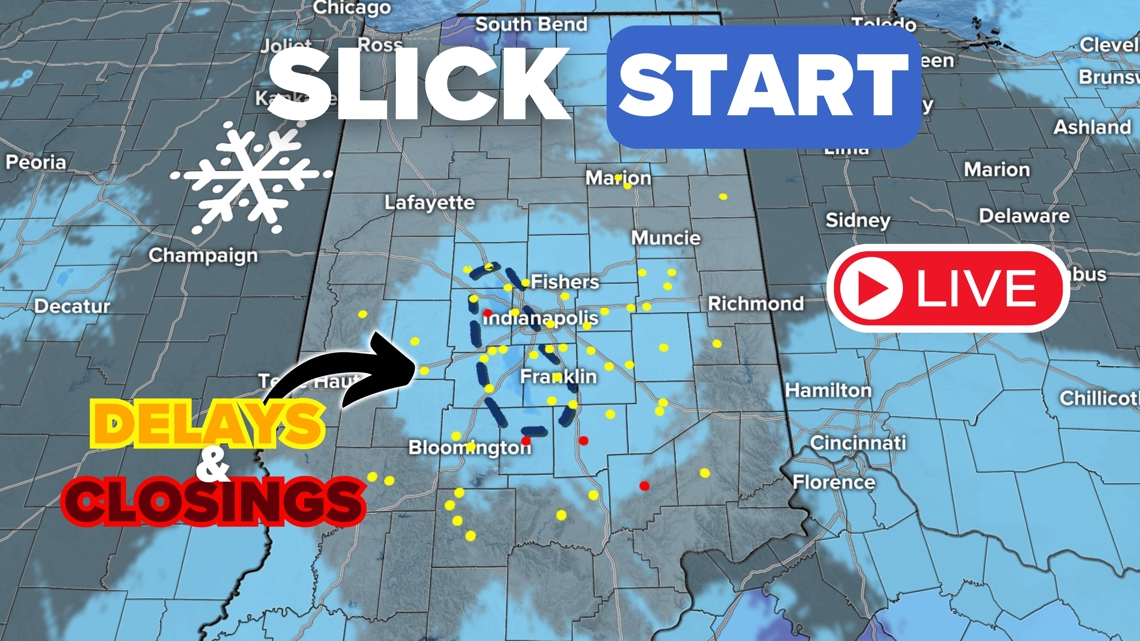 Overnight snow leads to slick roads, school delays in central Indiana