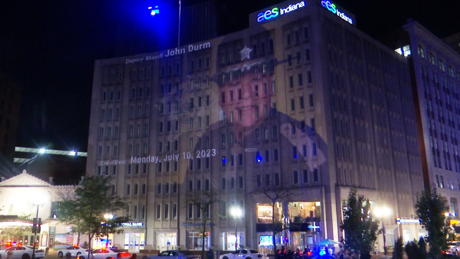 The "Shining A Light" display on Monument Circle is honoring fallen Marion County Deputy John Durm through Monday.