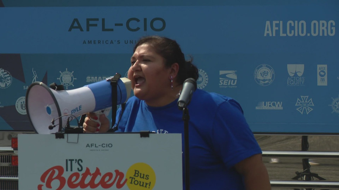 Organized labor bus tour comes to Indianapolis as Kroger workers negotiate for higher wages