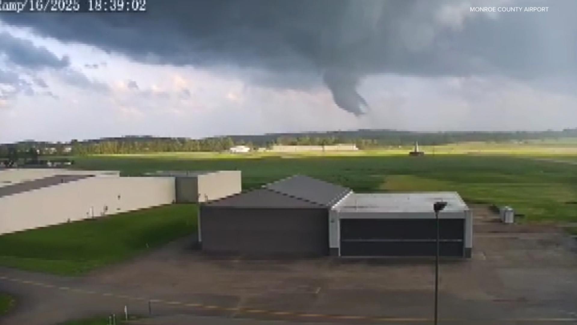 The Monroe County Airport shared video of a tornado on Friday, May 16, 2025.
