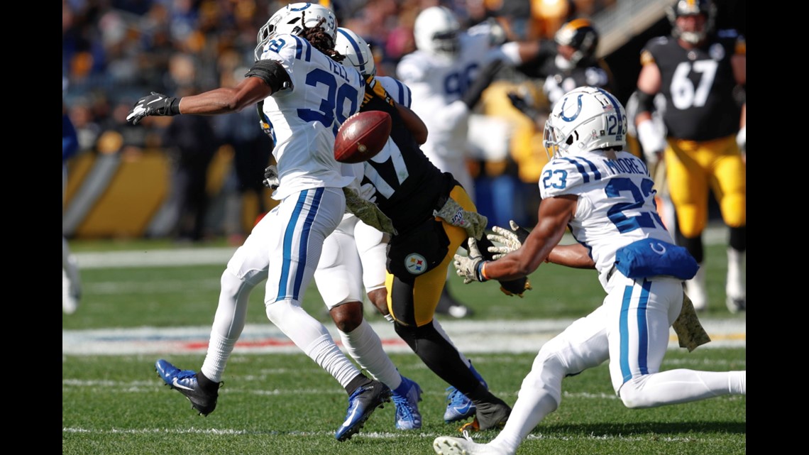 Indianapolis Colts cornerback Kenny Moore II (23) intercepts a